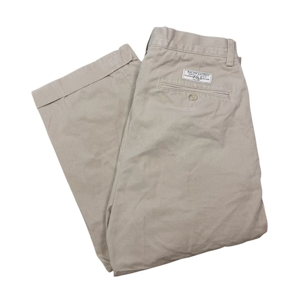 Polo Ralph Lauren Andrew Pant Men 30 Beige Pleated Cotton Cropped Chino Trousers